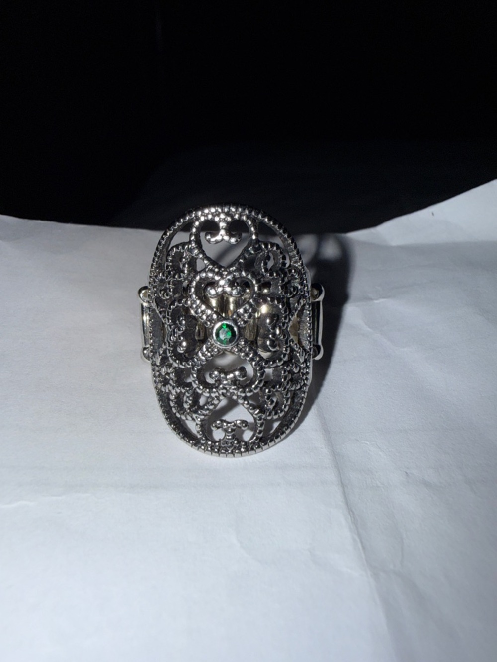 paparazzi Silver Filigree Ring with Green Stone